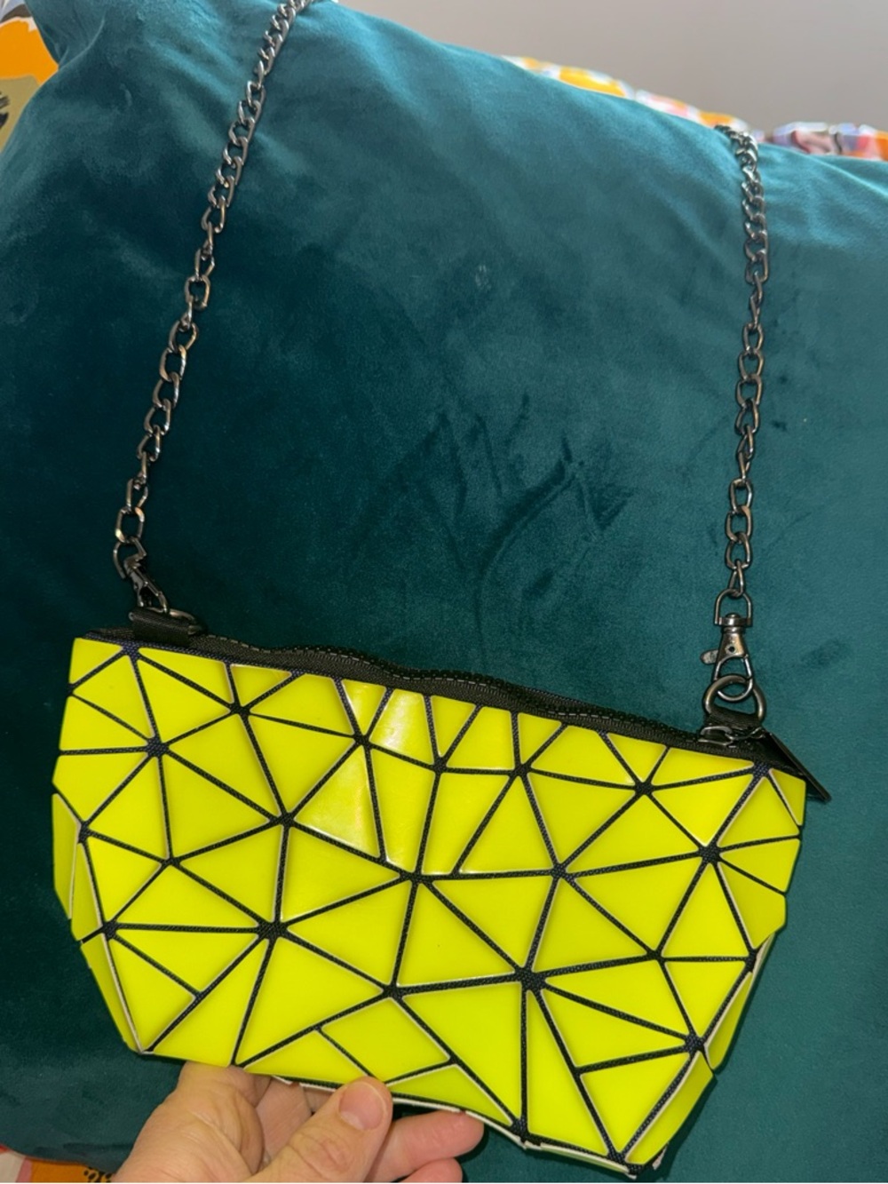 Geometric Neon Yellow Crossbody Bag or clutch with removeable Chain Strap